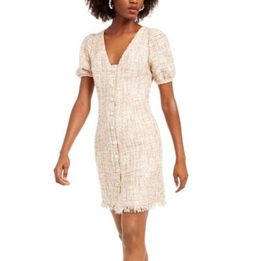 NWT Foxiedox Pink Tweed Puff Sleeve Work Sheath Dress Size XS